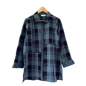 Habitat Lagenlook Button Down Blouse Women Size Medium M Textured 3/4 Sleeve EUC